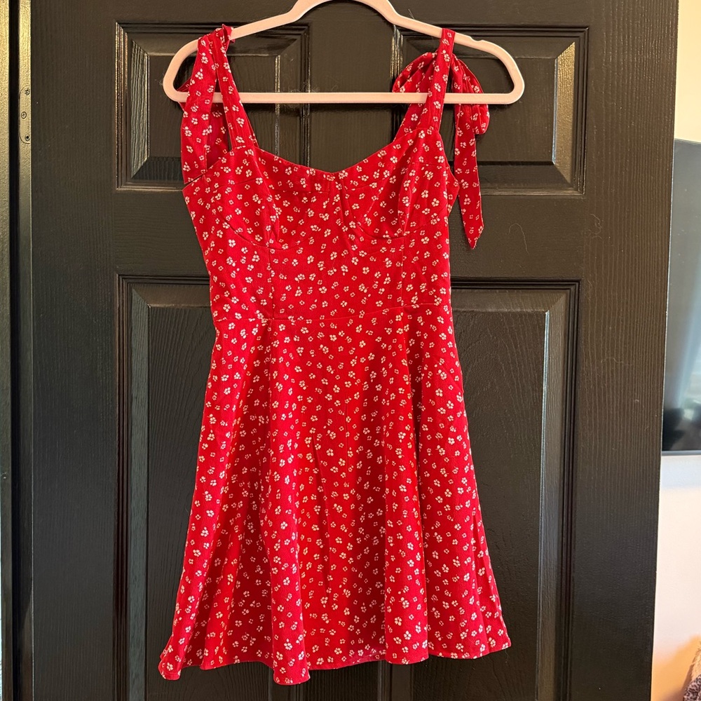 OAK + FORT Red Dress with White Floral Pattern